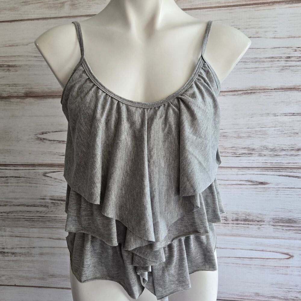 Wet Seal Y2K Tiered Heather Gray Flutter  Cami Tank Top sz Small
